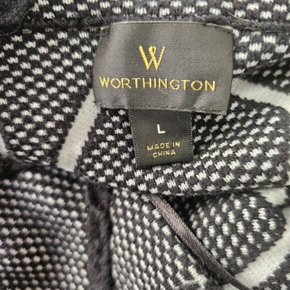 Worthington Black Embroidered Overlay Knit Top Women L 3/4 Slv Cotten Polly Blnd - Picture 3 of 6